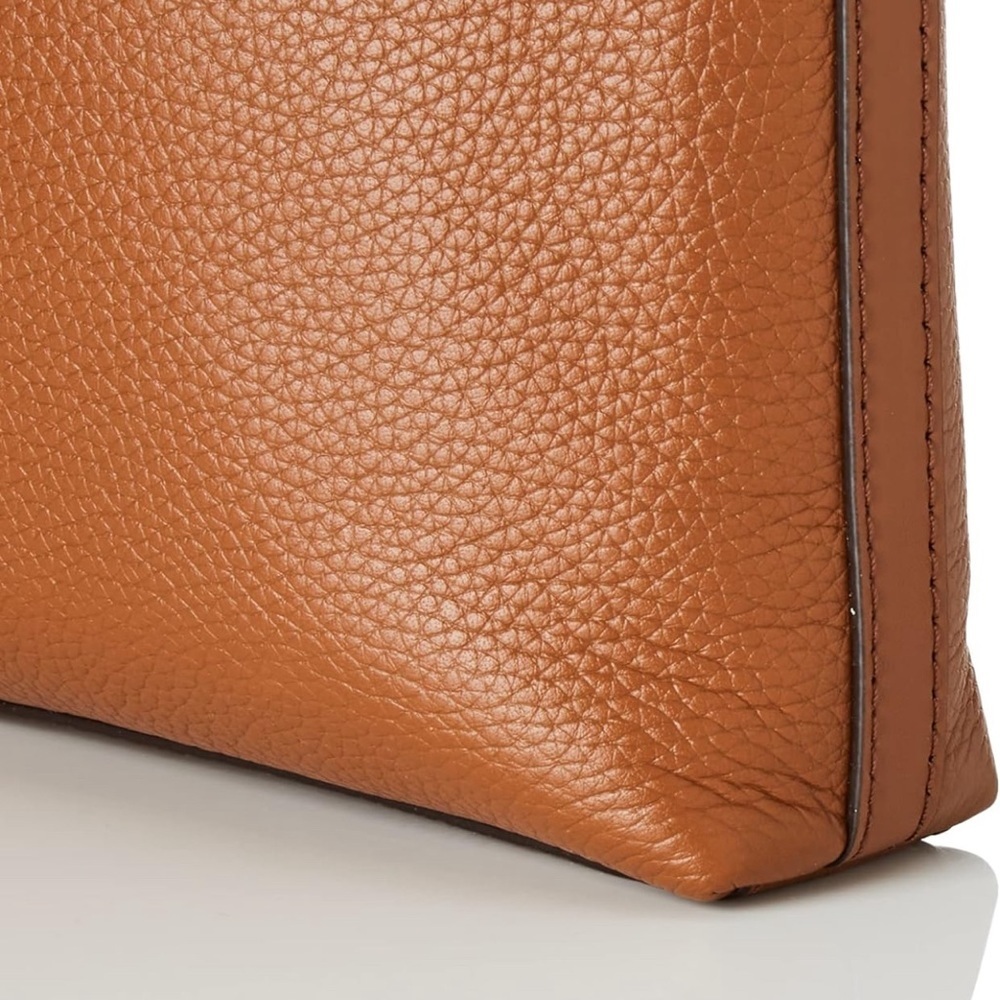 MICHAEL KORS JS Pebbled Leather Flat Crossbody Luggage Brown Bag AUTHENTIC - Picture 5 of 16